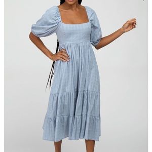 NWT Blue Plaid Square Neck Midi Dress